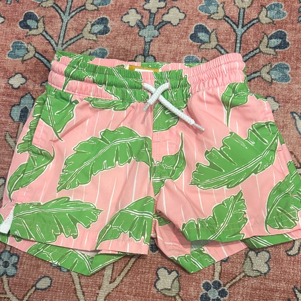 Beaufort Bonnet Pink and Green Leaf Print Swim Trunks